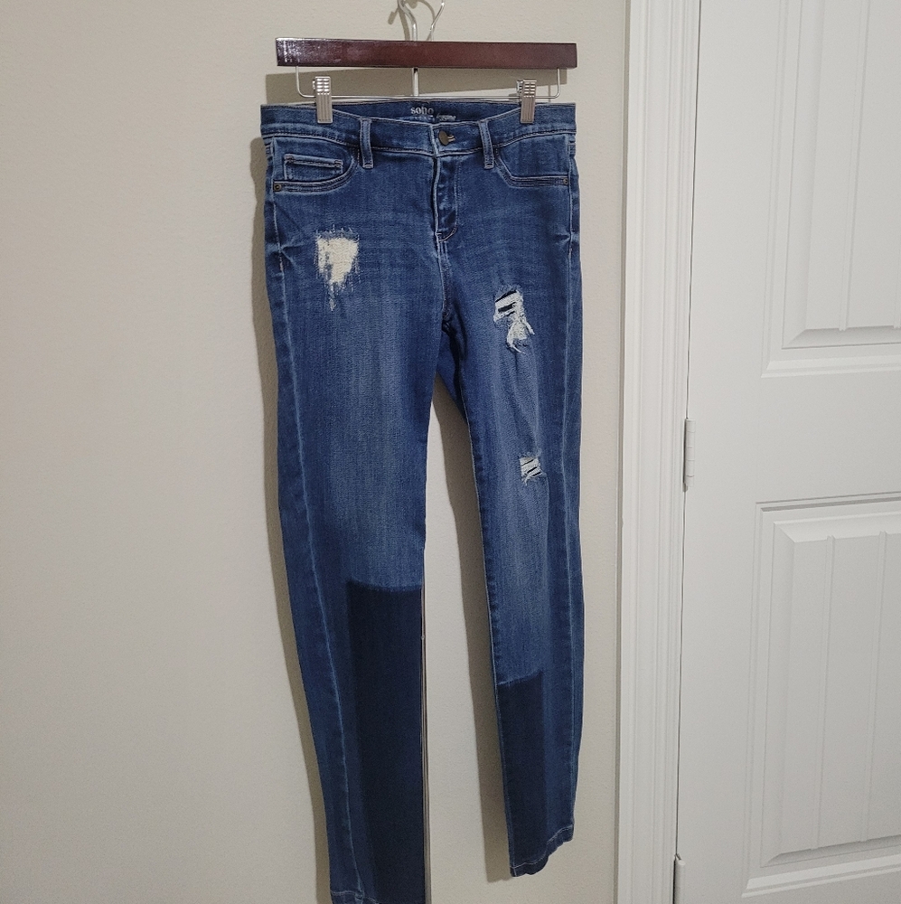 New York & Company Soho Blue Distressed Skinny Jeans